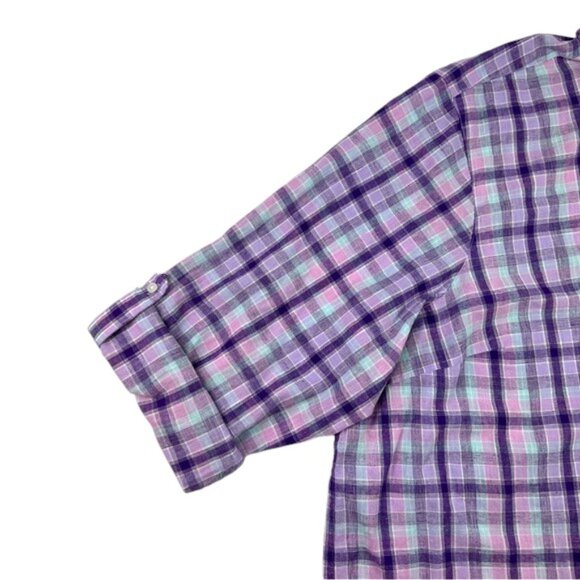 Lands’ End Button Down Shirt Womens Size 3XL Plaid Purple Pink Blue Teal - Picture 3 of 7